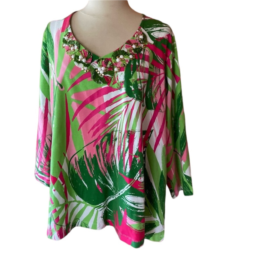 Ruby‎ Rd Multi-Color, Beaded V-Neck Top